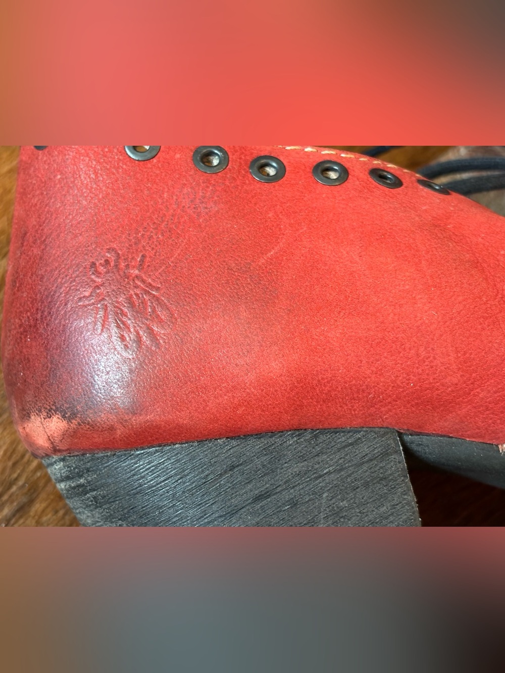 Fly London Red Distressed Leather Lace-Up Heeled Oxfords with Eyelet Detail - Picture 9 of 11